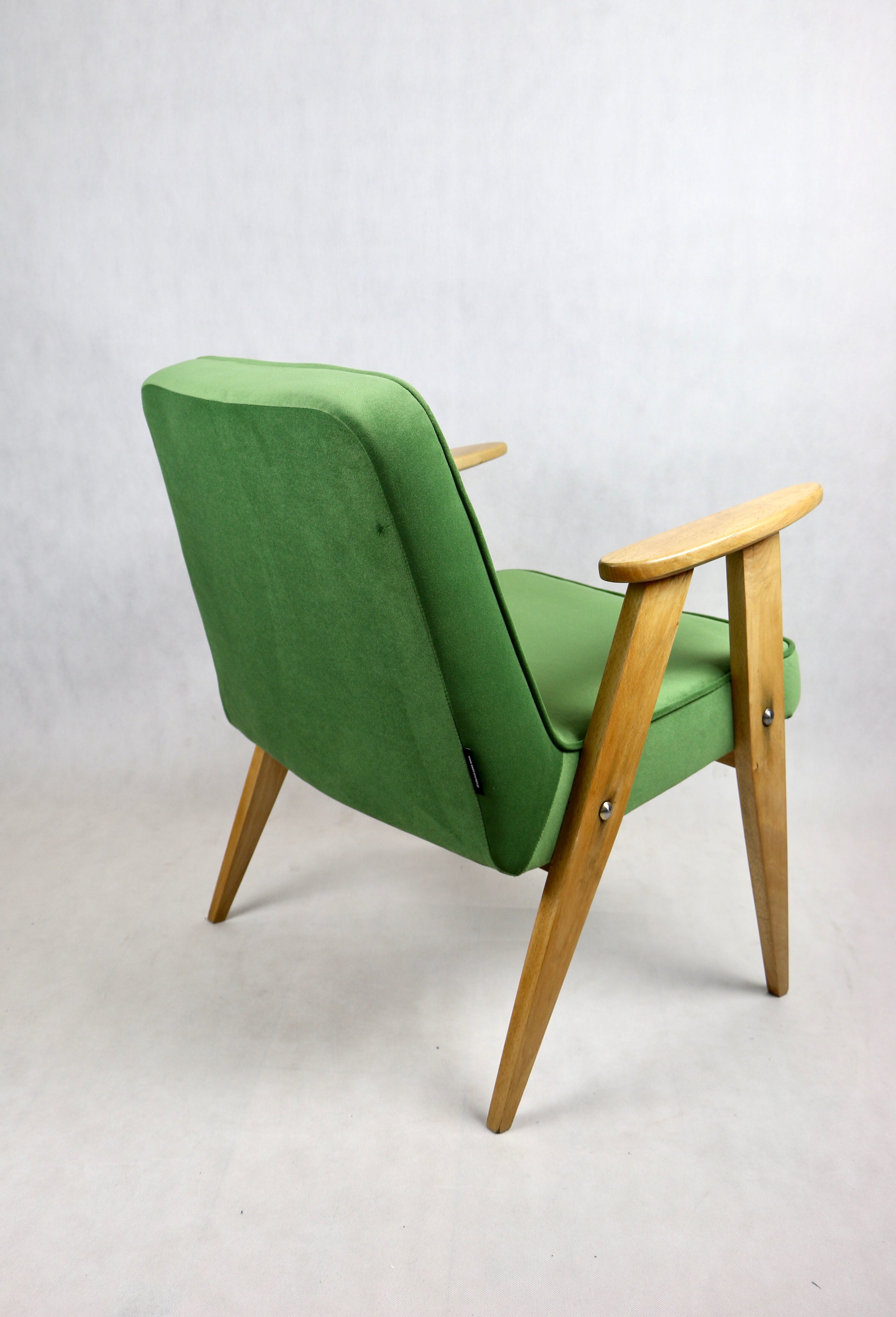 Light green velvet 366 lounge chair by Józef Chierowski, 1970s