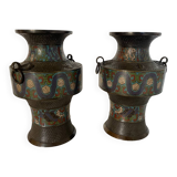 Pair of antique cloisonné bronze vases, China or Japan circa 1900-1930.