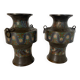 Pair of antique cloisonné bronze vases, China or Japan circa 1900-1930.