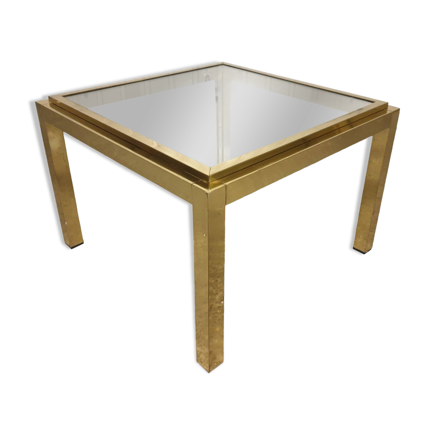 Small coffee table / Vintage brass and glass end table
