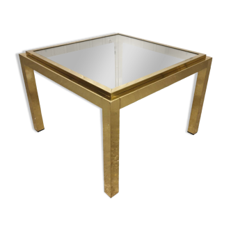 Small coffee table / Vintage brass and glass end table