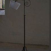 20th-century wrought iron floor lamp with swirling detail, Danish Art Deco.