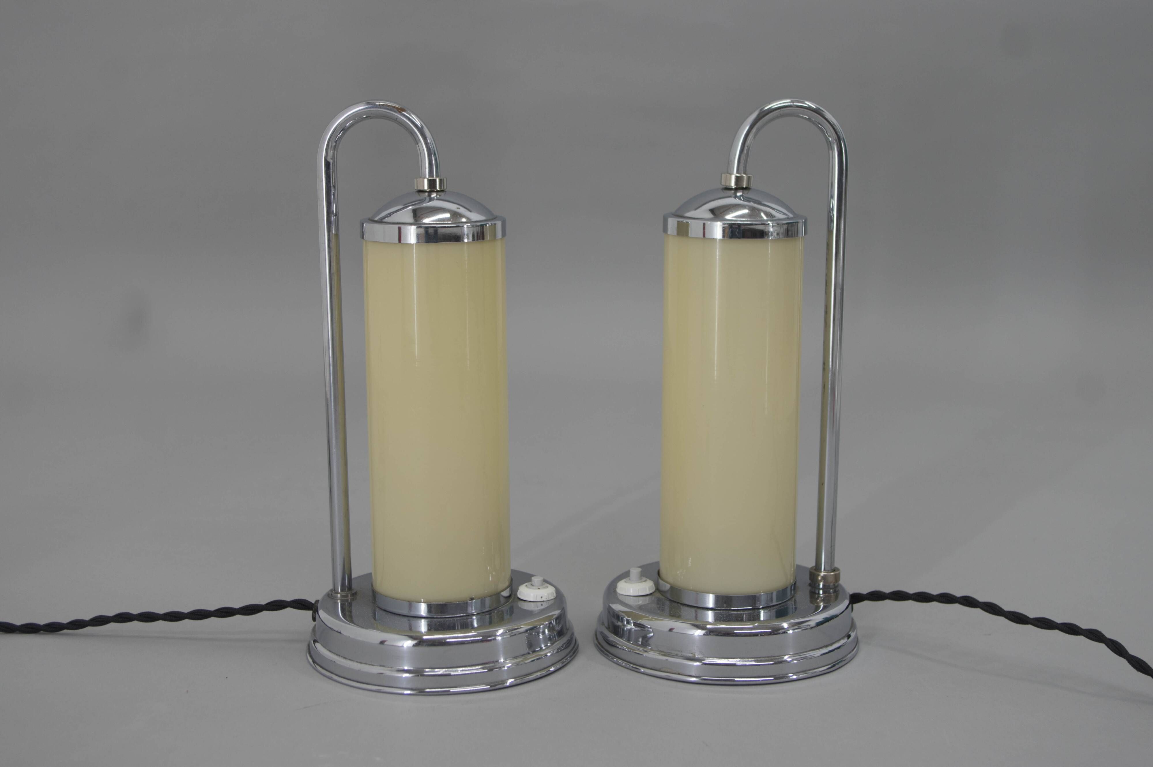 Set of Two Functionalist Table / Bedside Lamps, 1930s, Restored