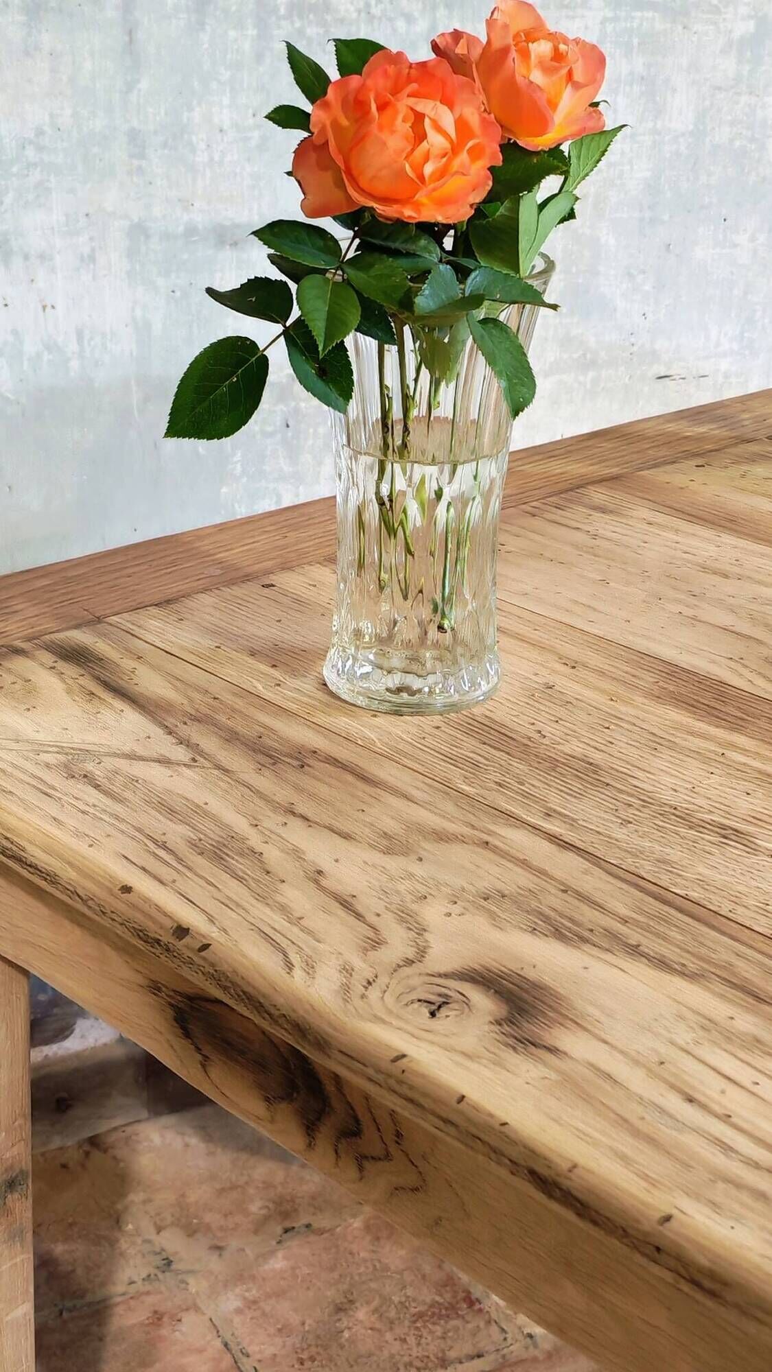 Solid oak farmhouse table "brut" 247x89, top "chocolate oak"