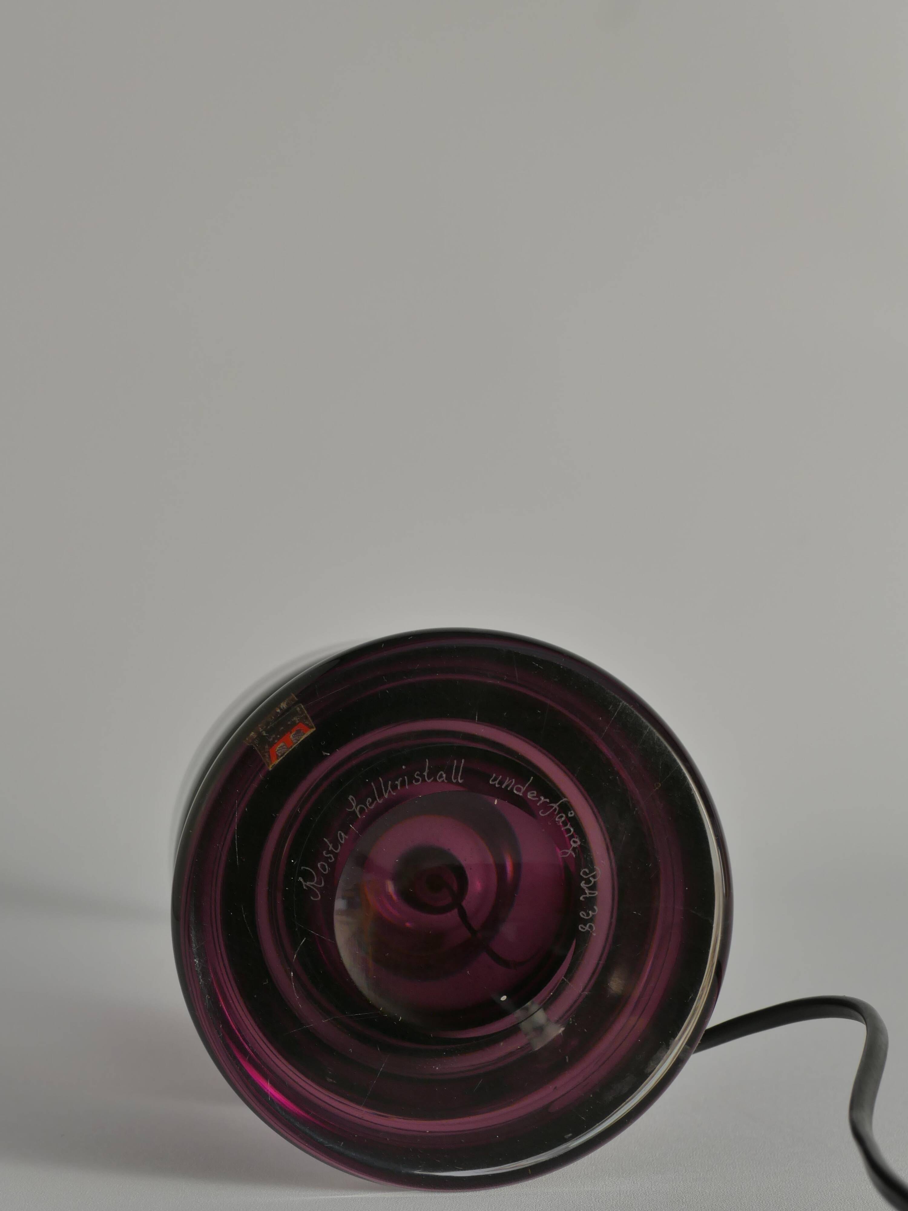 Mid-Century Modern Purple Chrystal Glass Table Lamp by Kosta 1960s