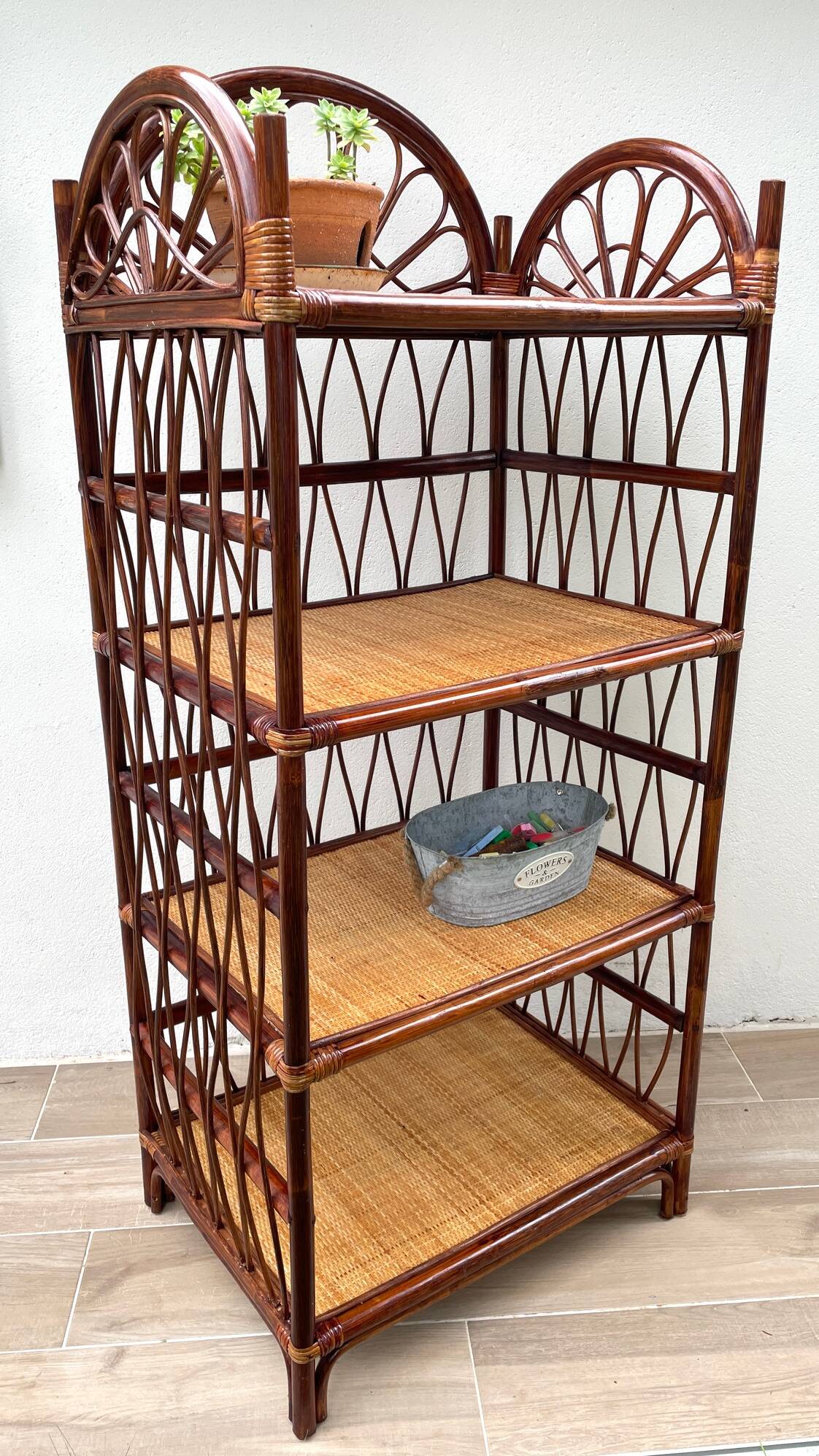 Vintage rattan bookshelf