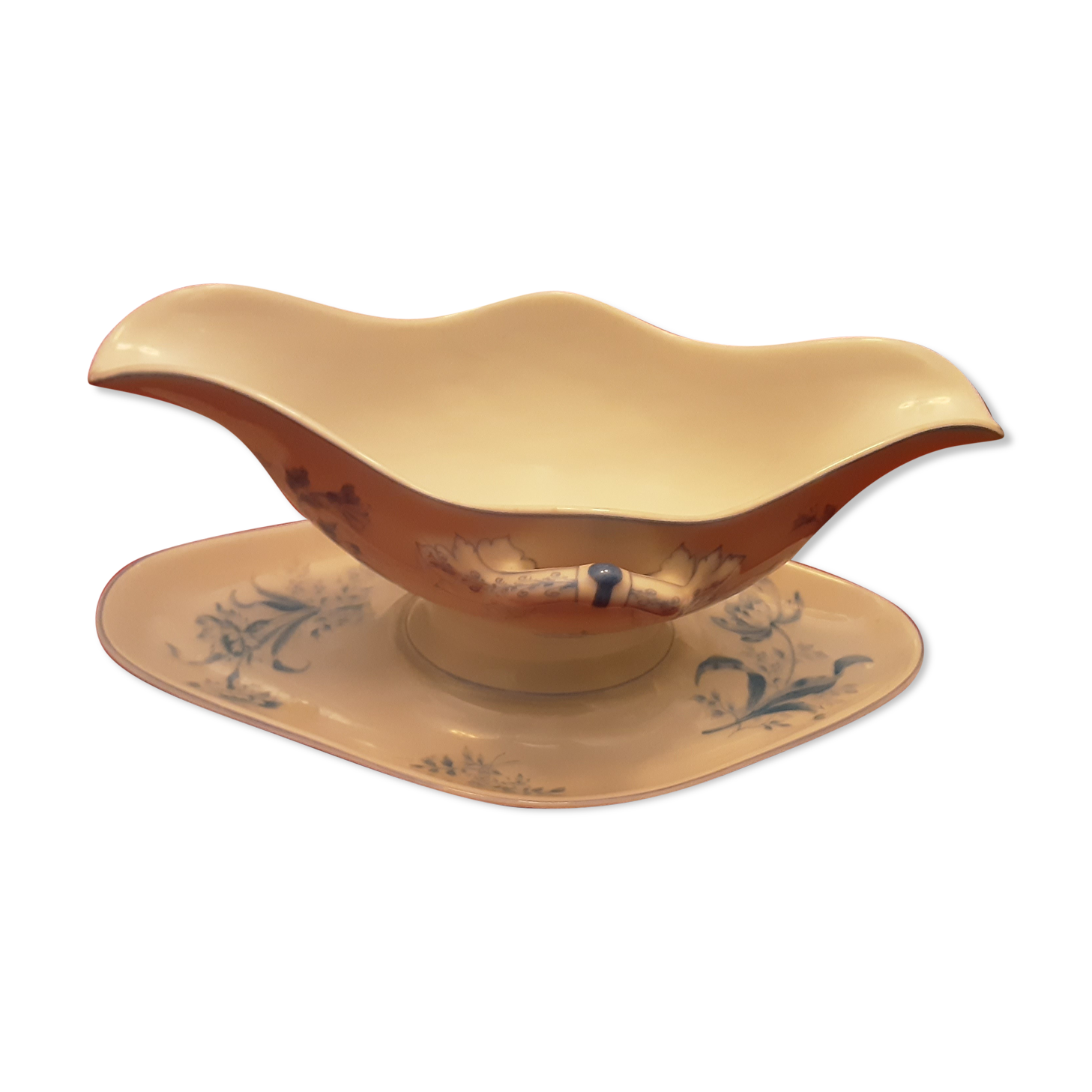 Saucière faience ancienne decor aux bleuets