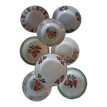 8 assiettes creuses anciennes dépareillées 