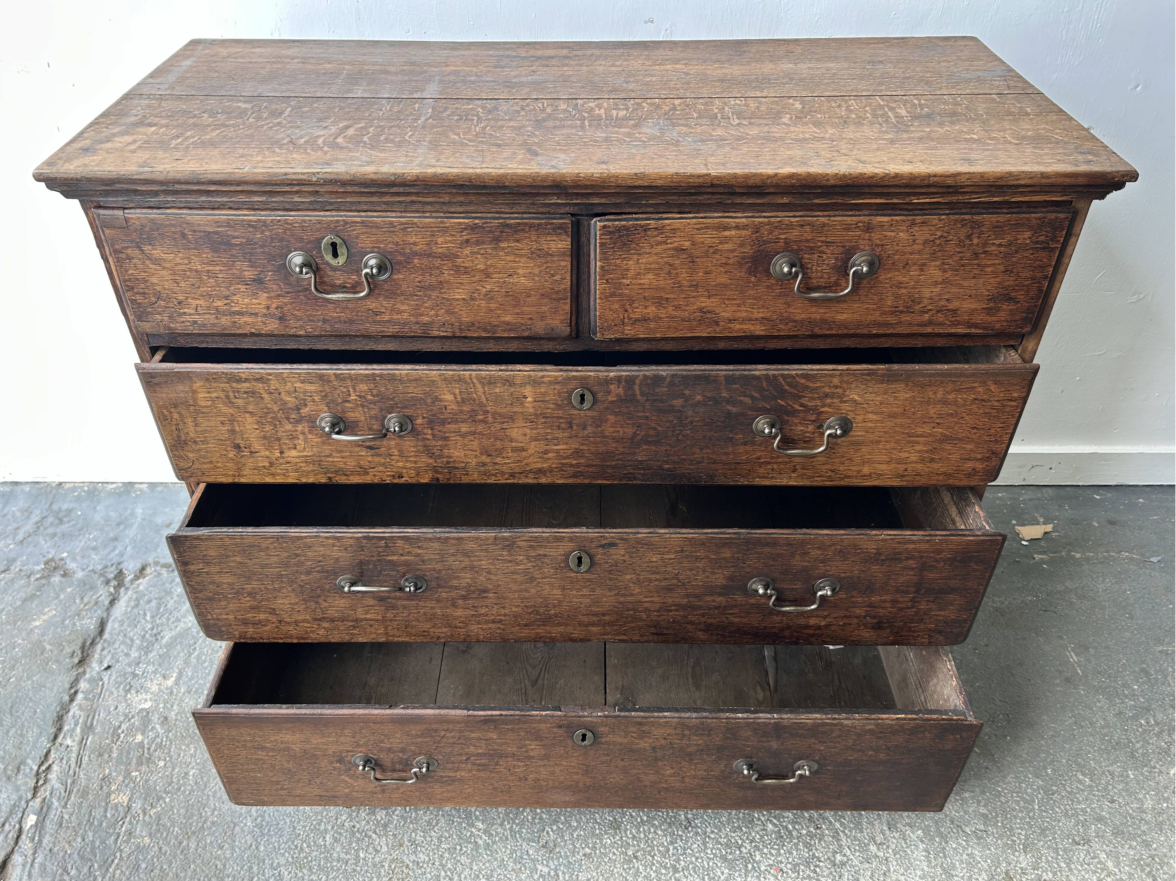 Antique Georgian Oak Chest of Drawers Swan Neck Handles circa 1760-1800