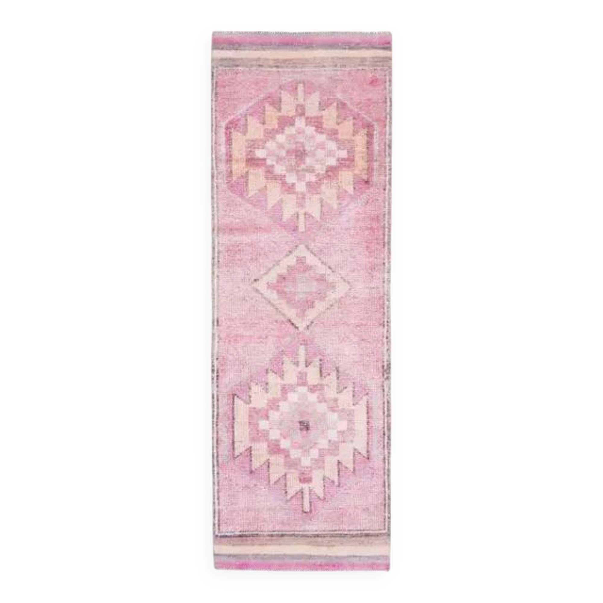 Vintage Turkish Hand-Knotted Wool Cotton Pink Runner Rug 91x288