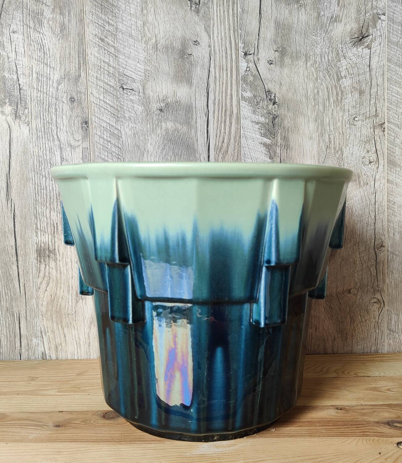Iridescent Art Deco earthenware planter