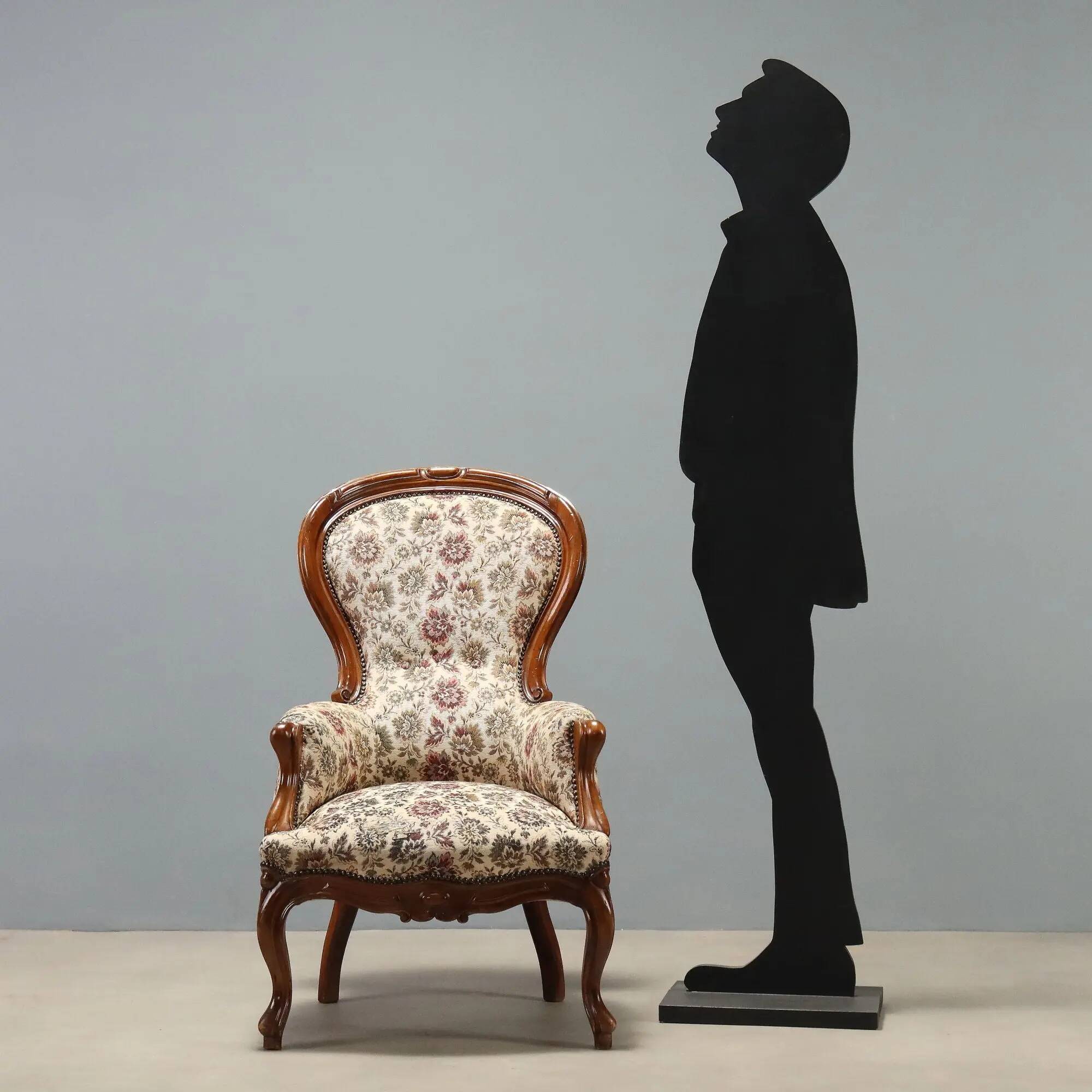 Antique Louis-Philippe bergère armchair in walnut, Italy, 19th century