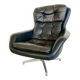 Vintage Danish swivel chair in black leather by Bramin