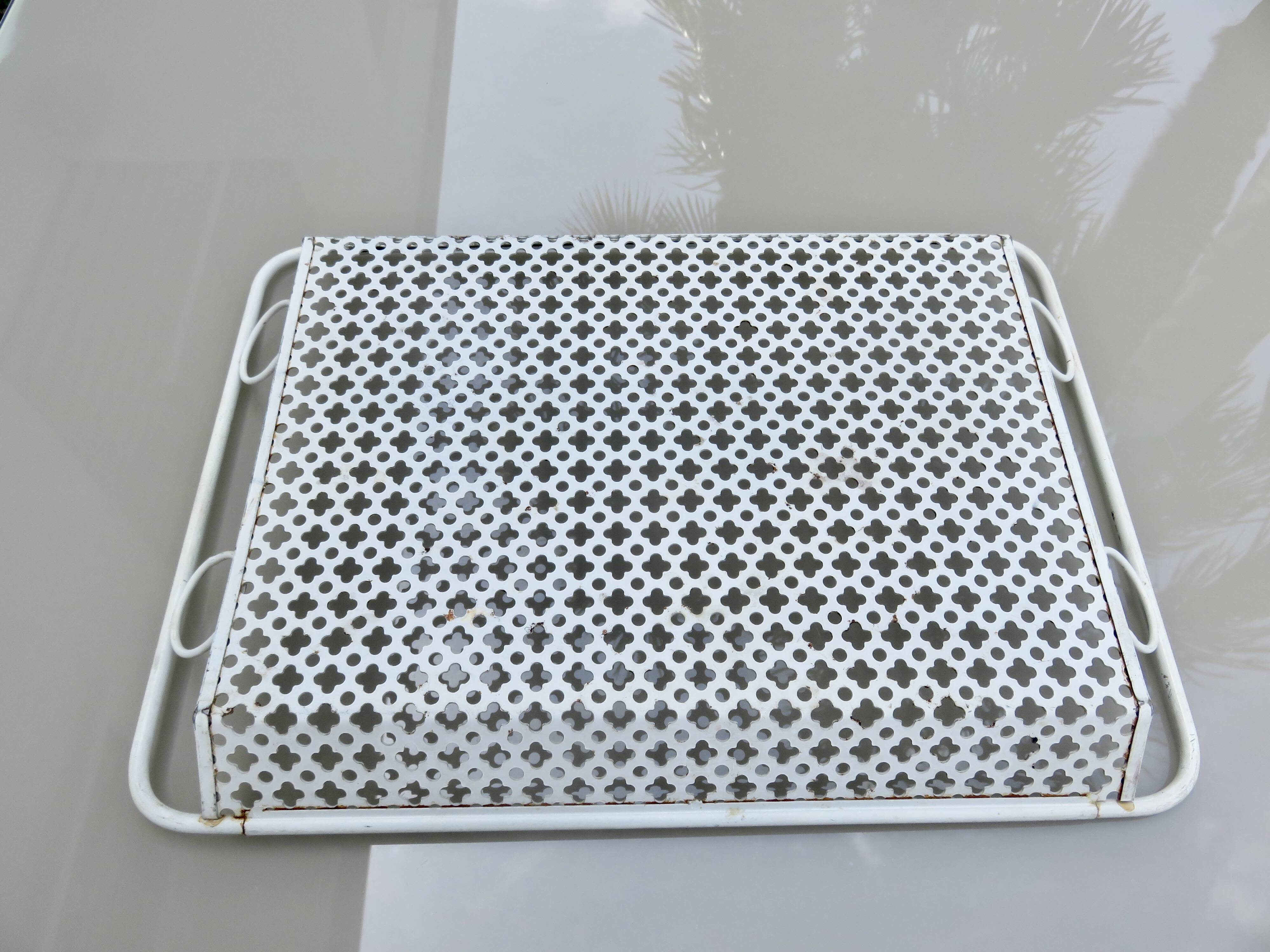 Mathieu Mategot perforated metal plateau, white clover, from the 1950s or 1960s.