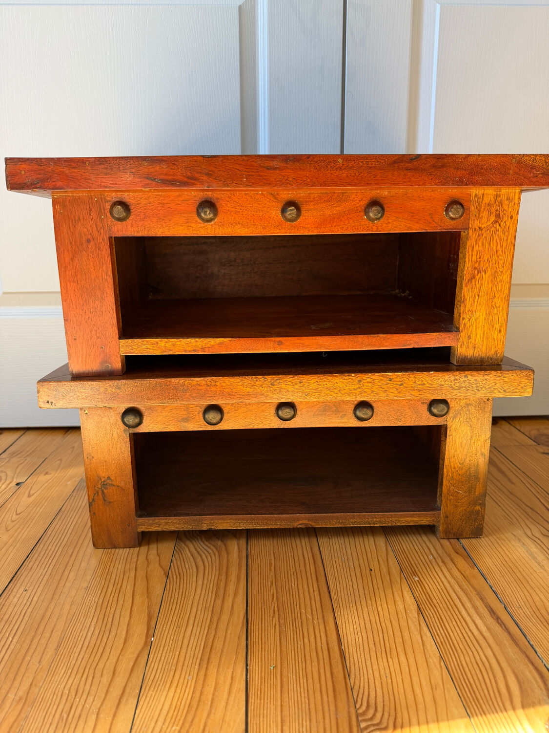 Pair of solid wood coffee tables – rustic / wabi-sabi style (1950-198)