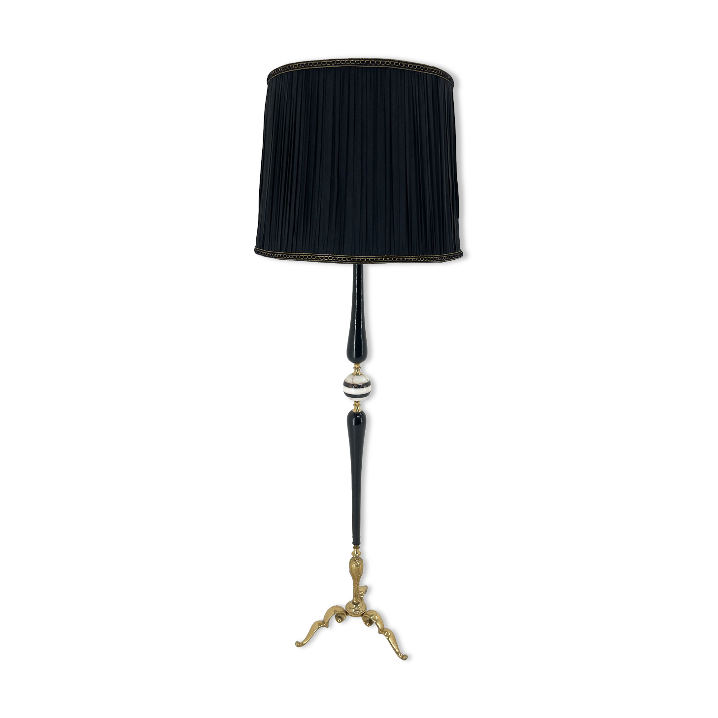Brass, onyx & ebonized wood floor lamp, italy 1950