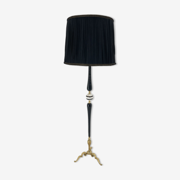 Lampadaire en laiton, onyx et bois ébonisé, Italie, 1950