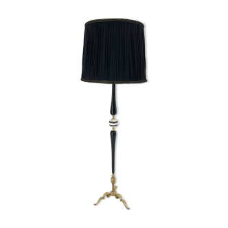 Brass, onyx & ebonized wood floor lamp, italy 1950