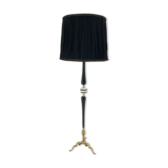 Lampadaire en laiton, onyx et bois ébonisé, Italie, 1950