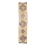 Cream Brown Oriental Turkish Runner Rug, 80x373Cm
