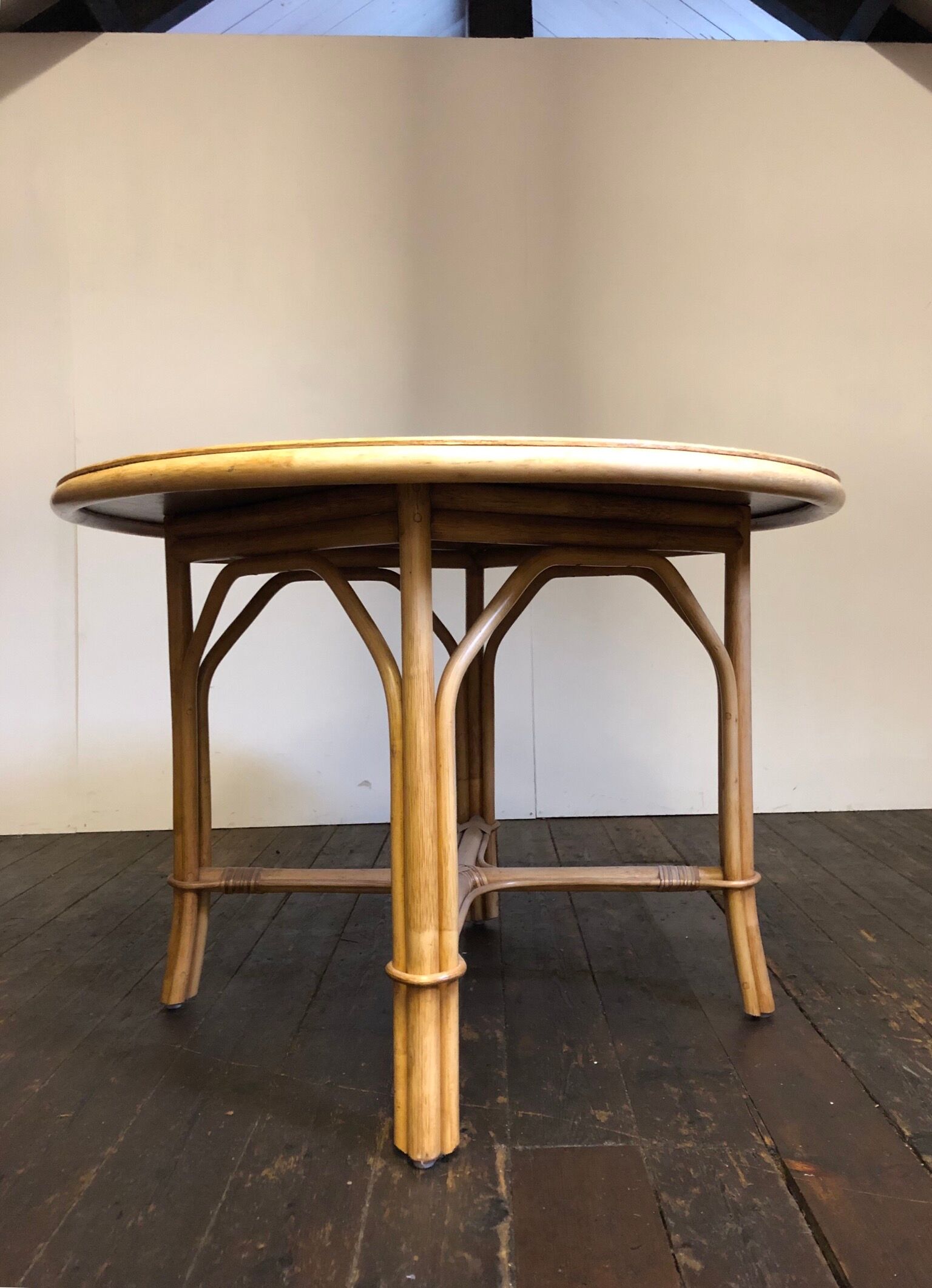 Vtg Mid Century Round Circular Wicker Bamboo Bamboo Table Dining rattan Tiki