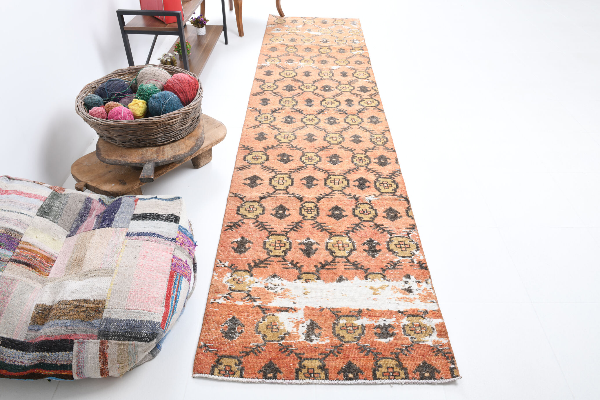 Geometric pattern turkish runner rug 350x85cm