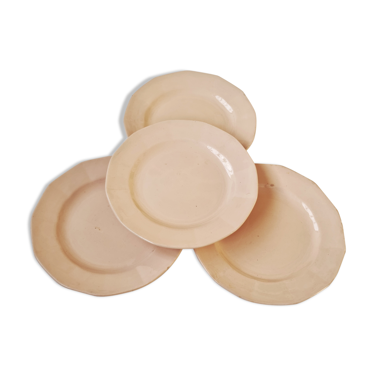 Set of 4 pink octagonal dessert plates Digoin