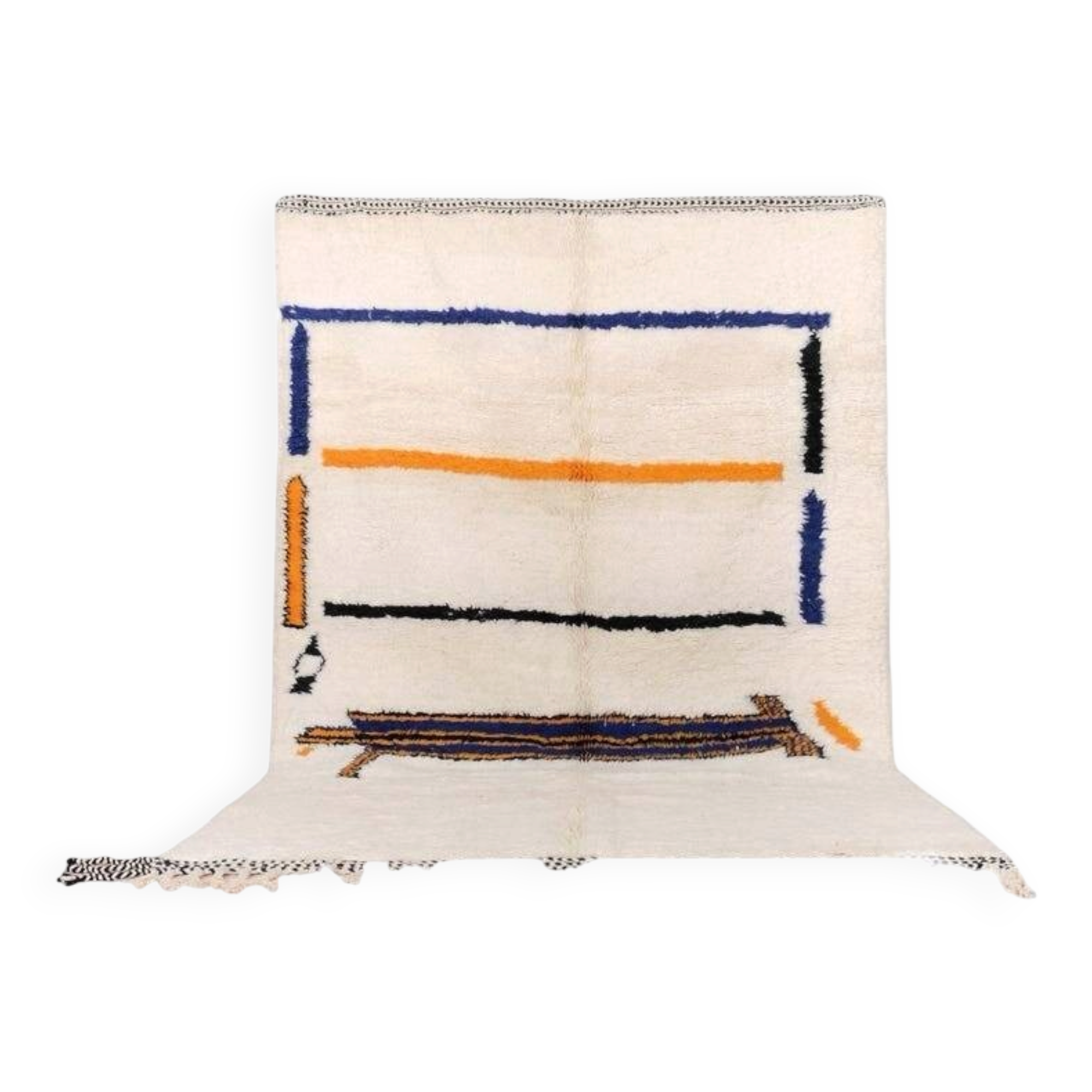 Handwoven natural wool rug with colourful patterns, size 1.4/2.6 m.
