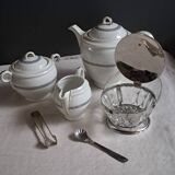 Teapot, sugar bowl, milk jug, jam jar.