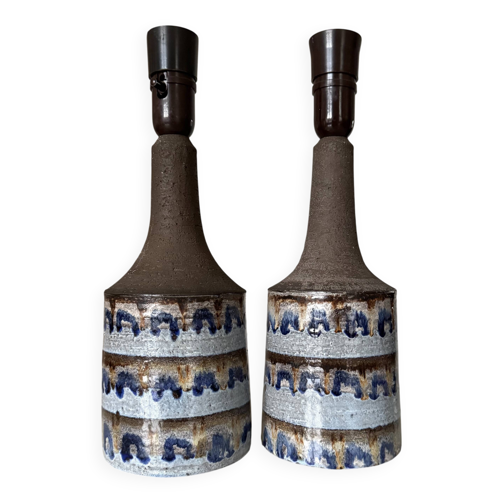 Pair JETTE HELLERØE table lamps/ lampfoot, ceramic danish, vintage 70s