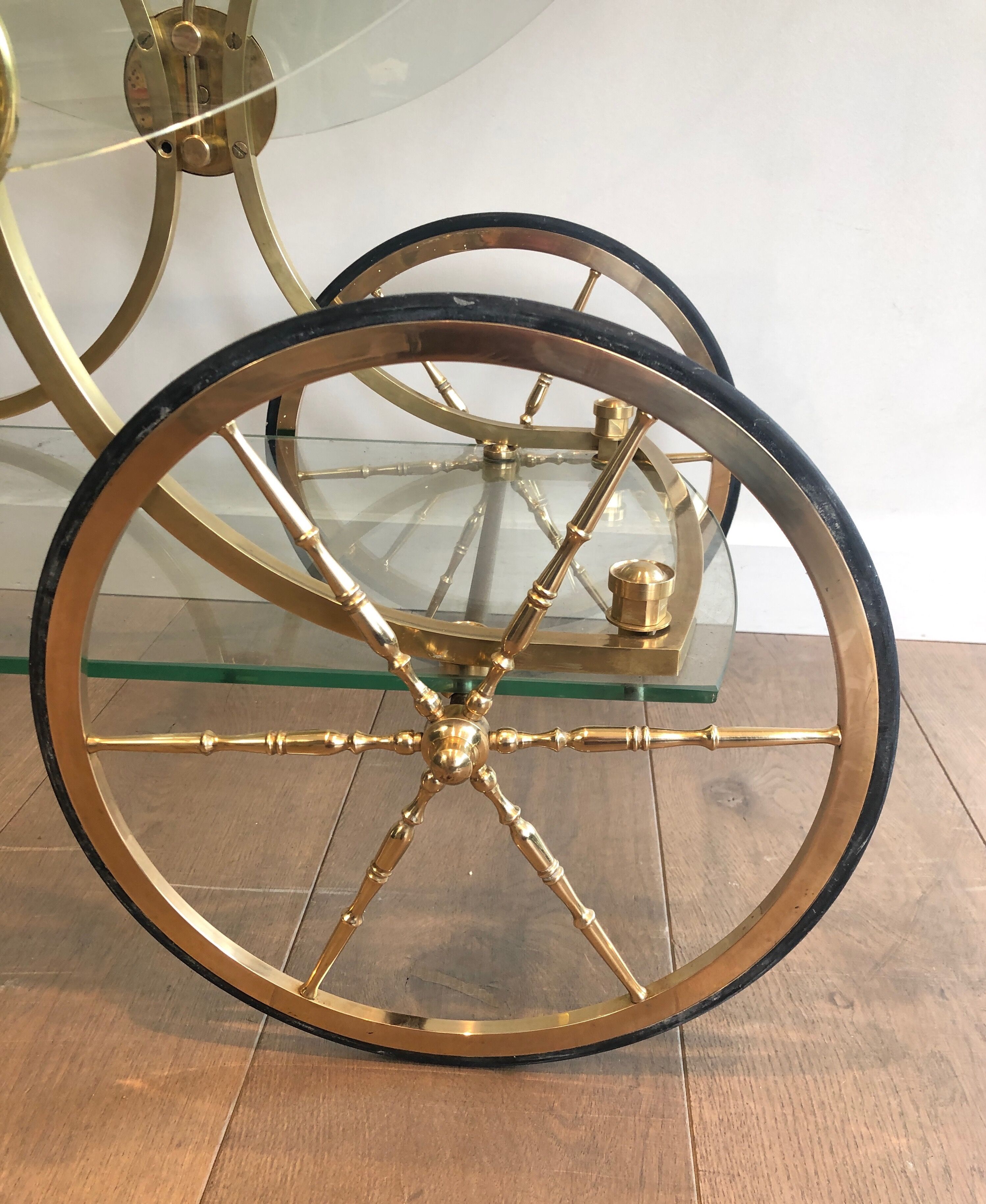 Neo classical style table in silver and gold metal and glass