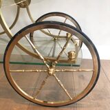 Neo classical style table in silver and gold metal and glass
