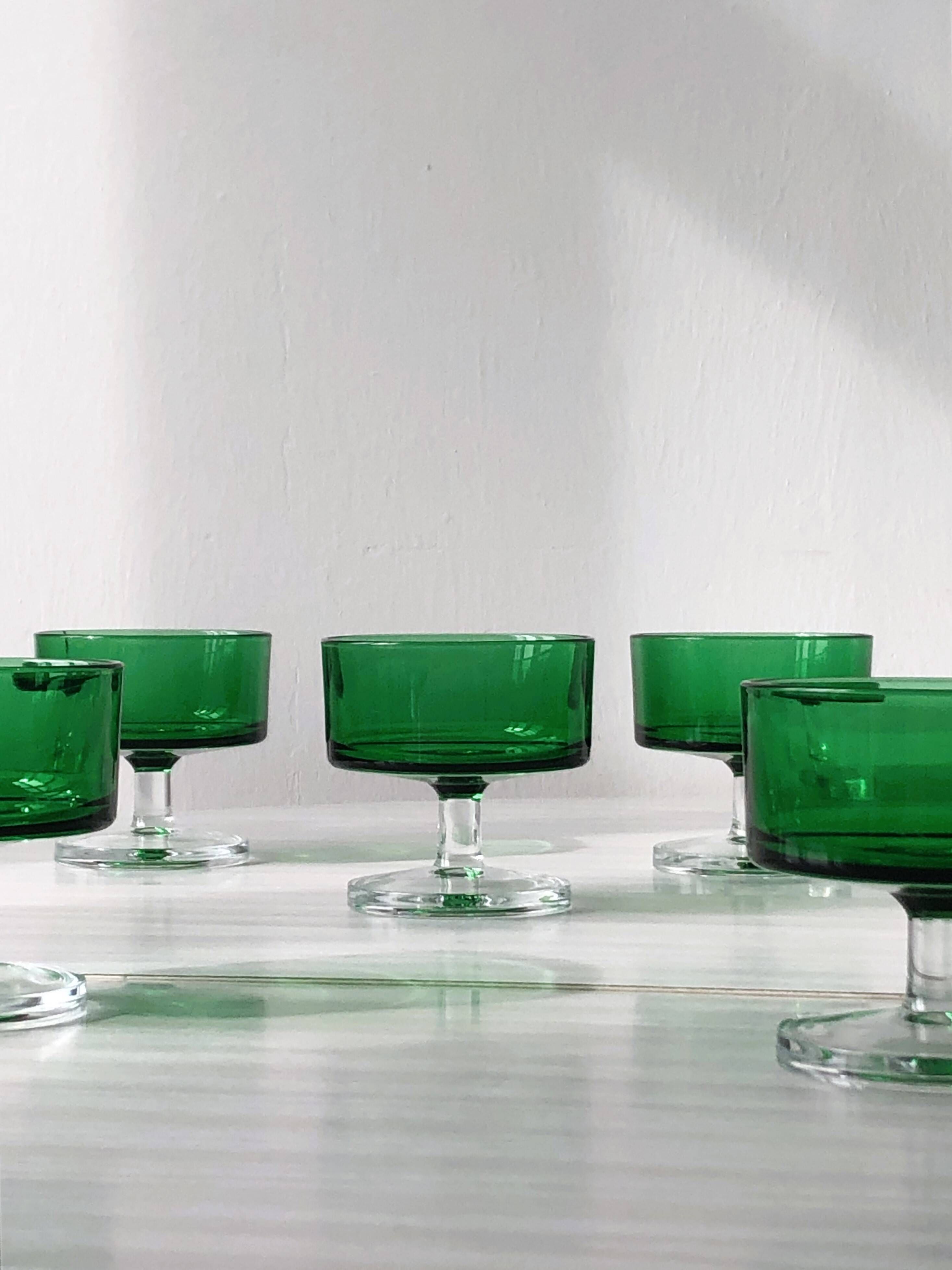 6 translucent green champagne glasses, Cavalier Luminarc dessert glasses