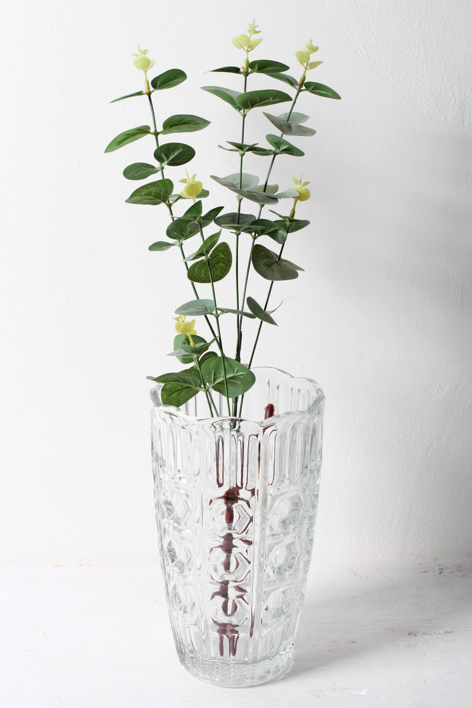 Vintage Solid Heavy Clear Hand Pressed Glass Flower Vase / Italy / 1960s