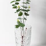 Vintage Solid Heavy Clear Hand Pressed Glass Flower Vase / Italy / 1960s