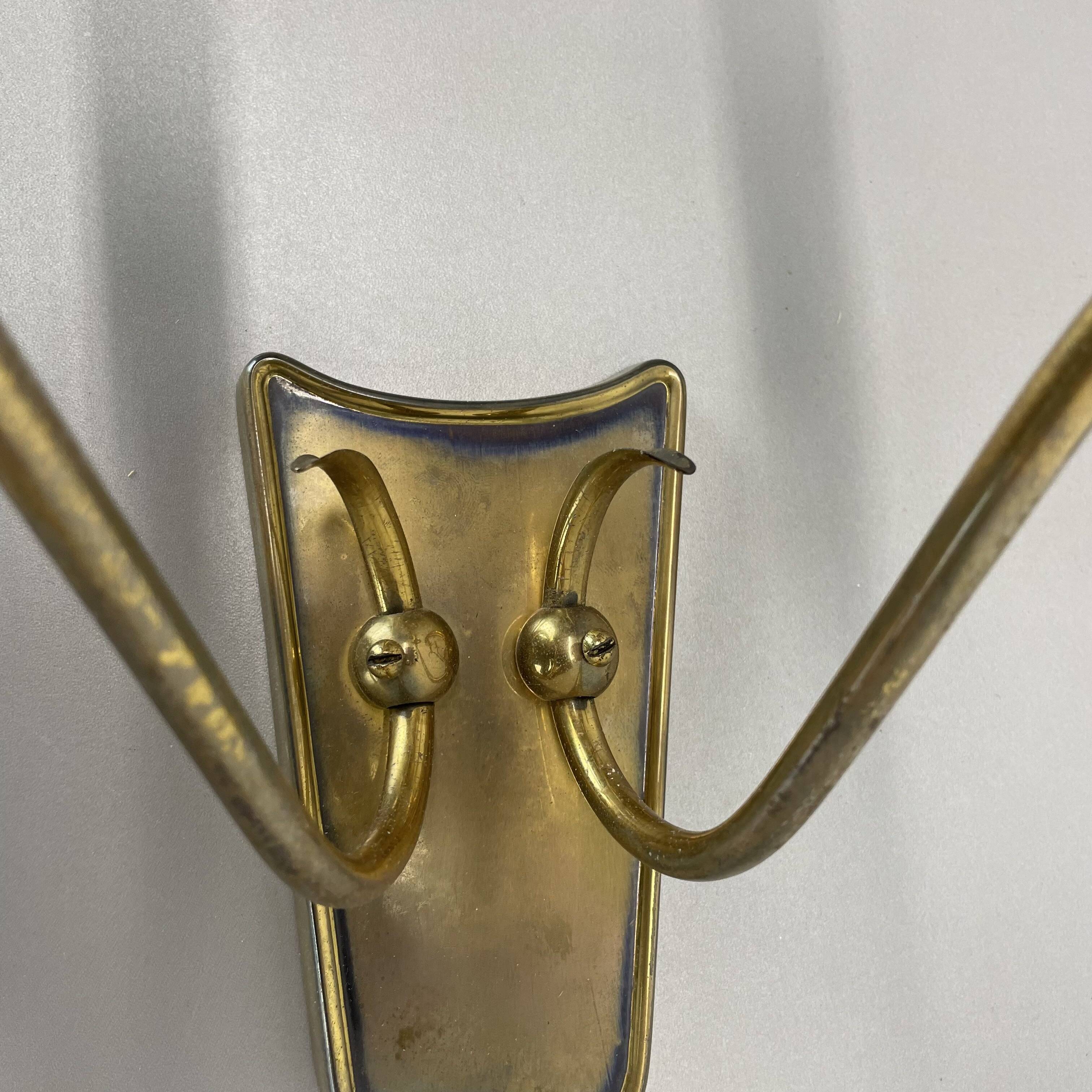 unique set of 2 brass Gio Ponti Style Theatre Wall Light Sconces, Italy, 1950s