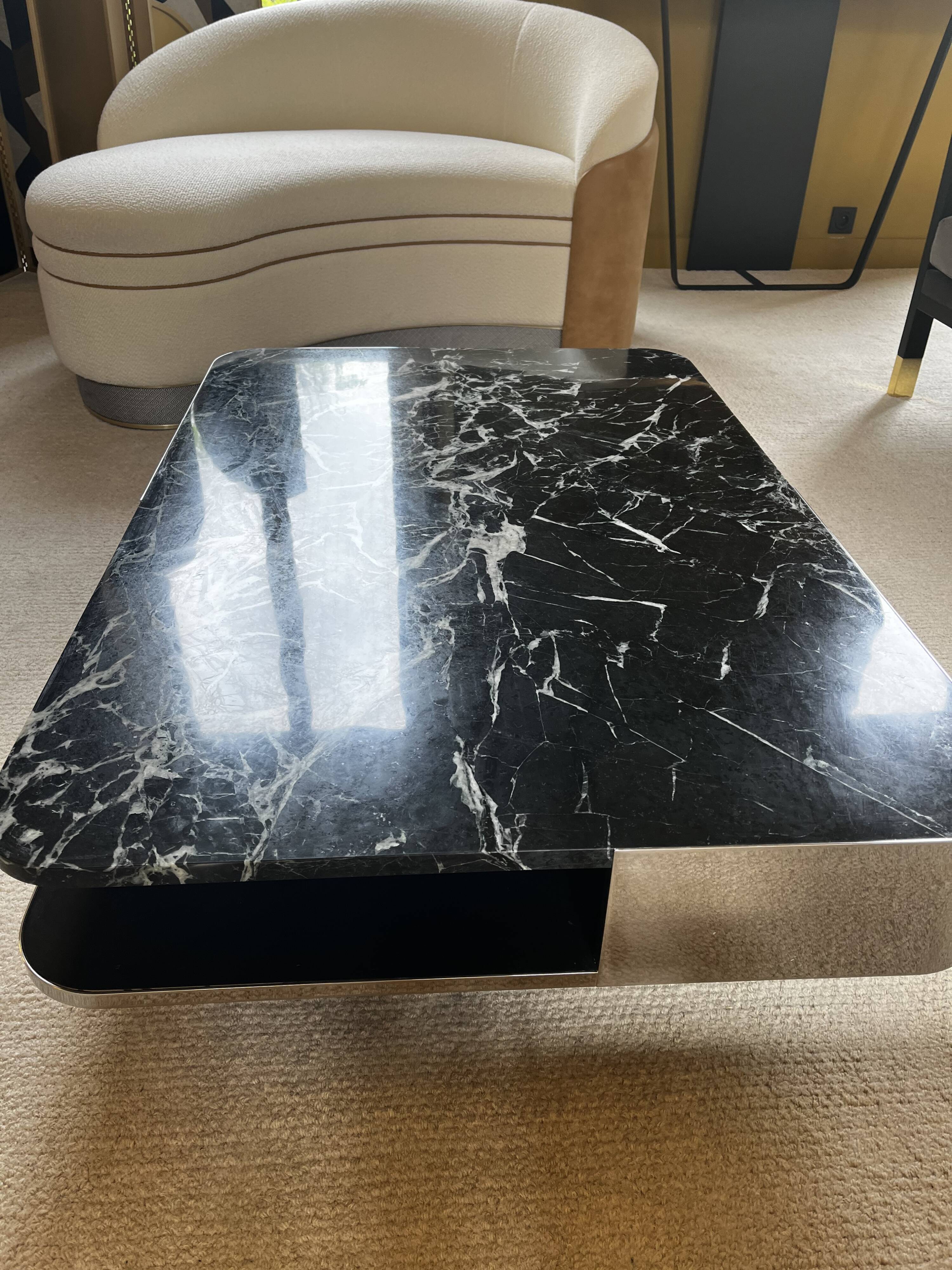 Coffee table lounge marble green stainless steel wide