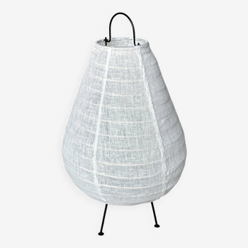 Small Japanese-style table lamp in linen, metal and rattan in the shape of a drop H50 D30
