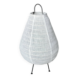 Small Japanese-style table lamp in linen, metal and rattan in the shape of a drop H50 D30