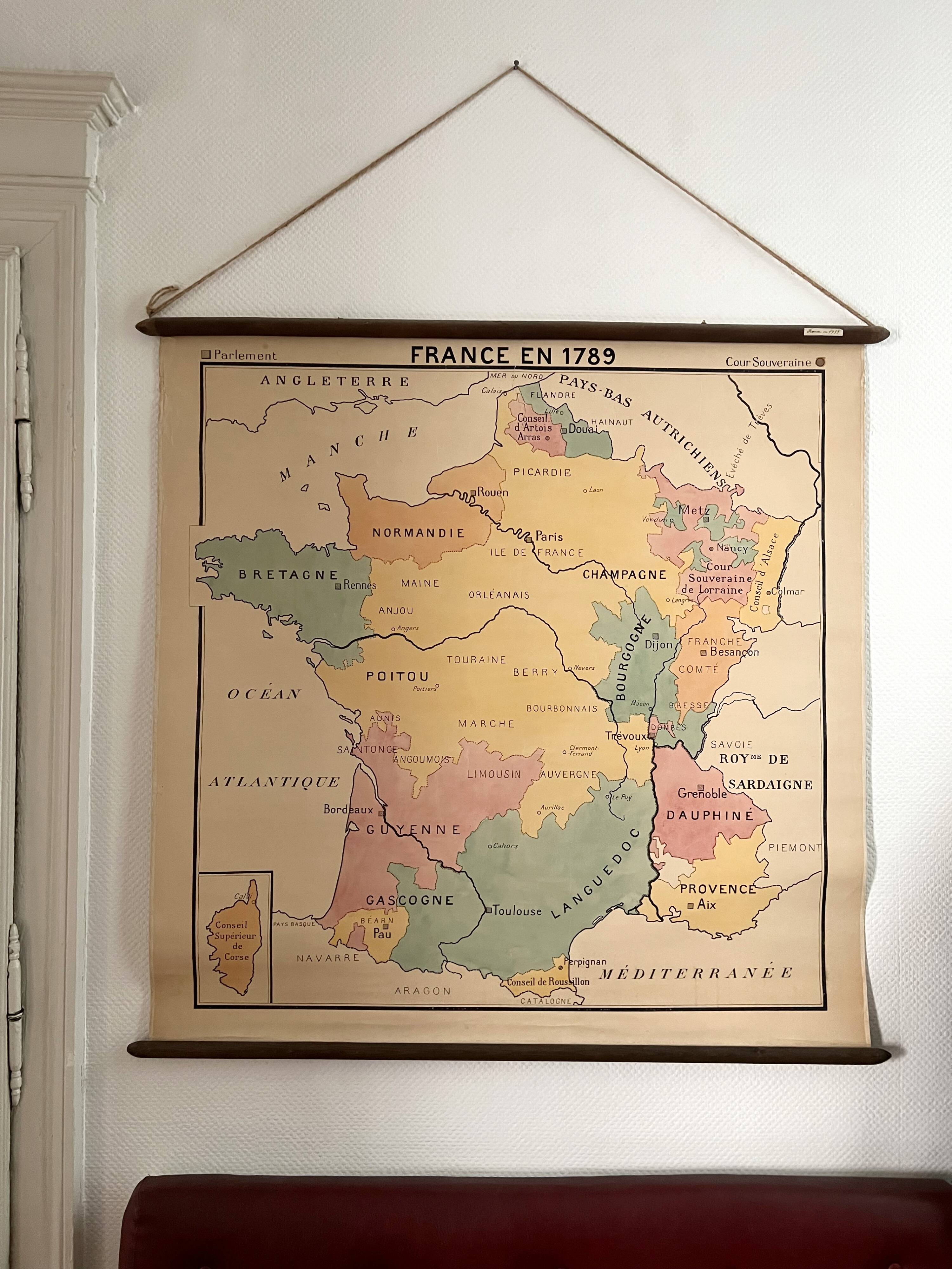 Map of France in 1789 - old school map to hang vintage school poster