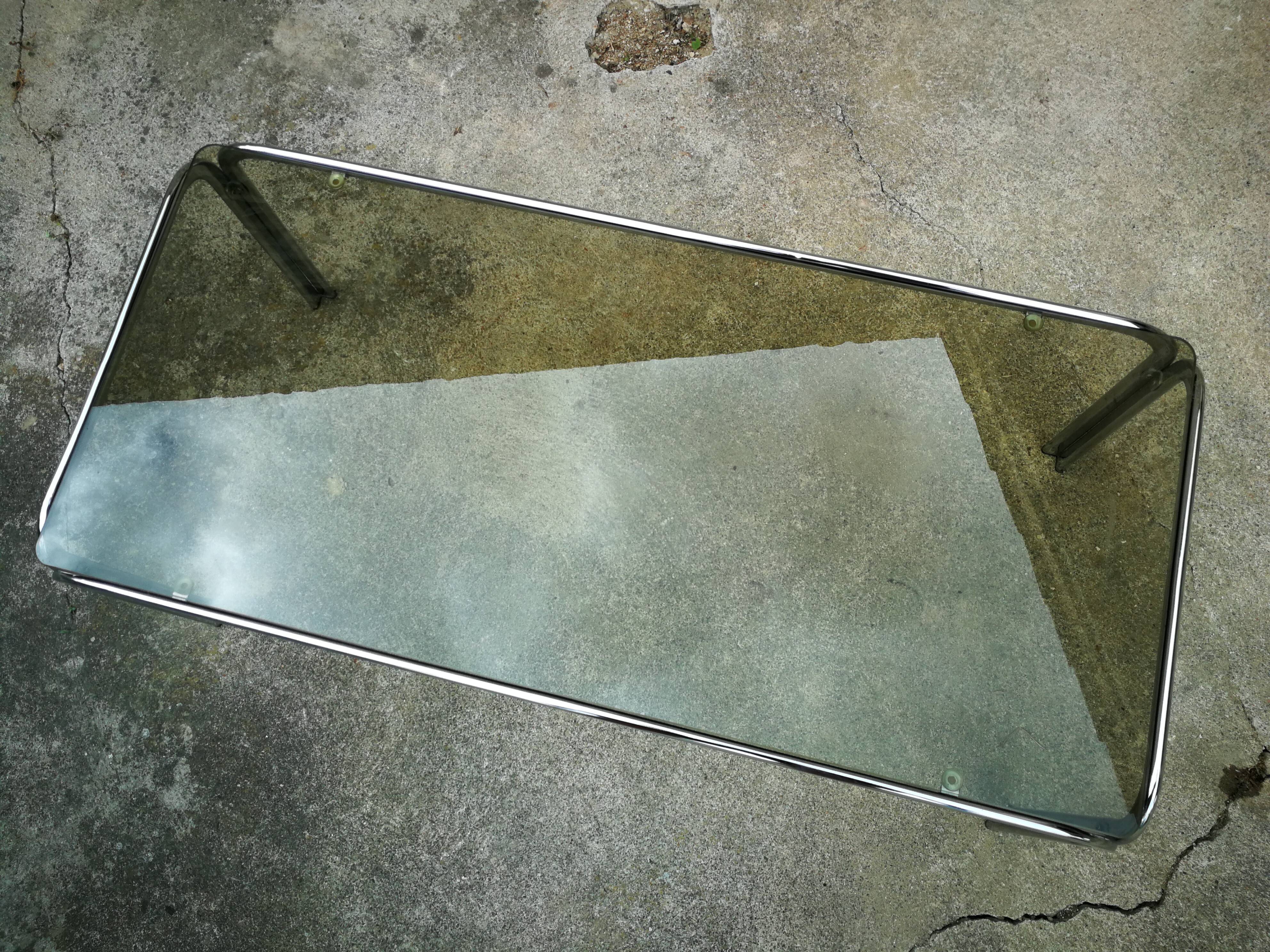 Coffee table smoked glass and chrome year 70