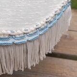 Lampshade pagoda white fabric lined, fringes and blue stripes