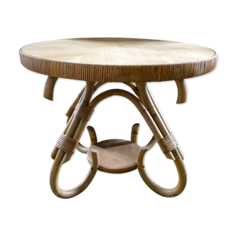 Coffee table in rattan, and wood from the 60s