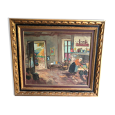 Huile sur toile Scène d’intérieur A. Lecomte