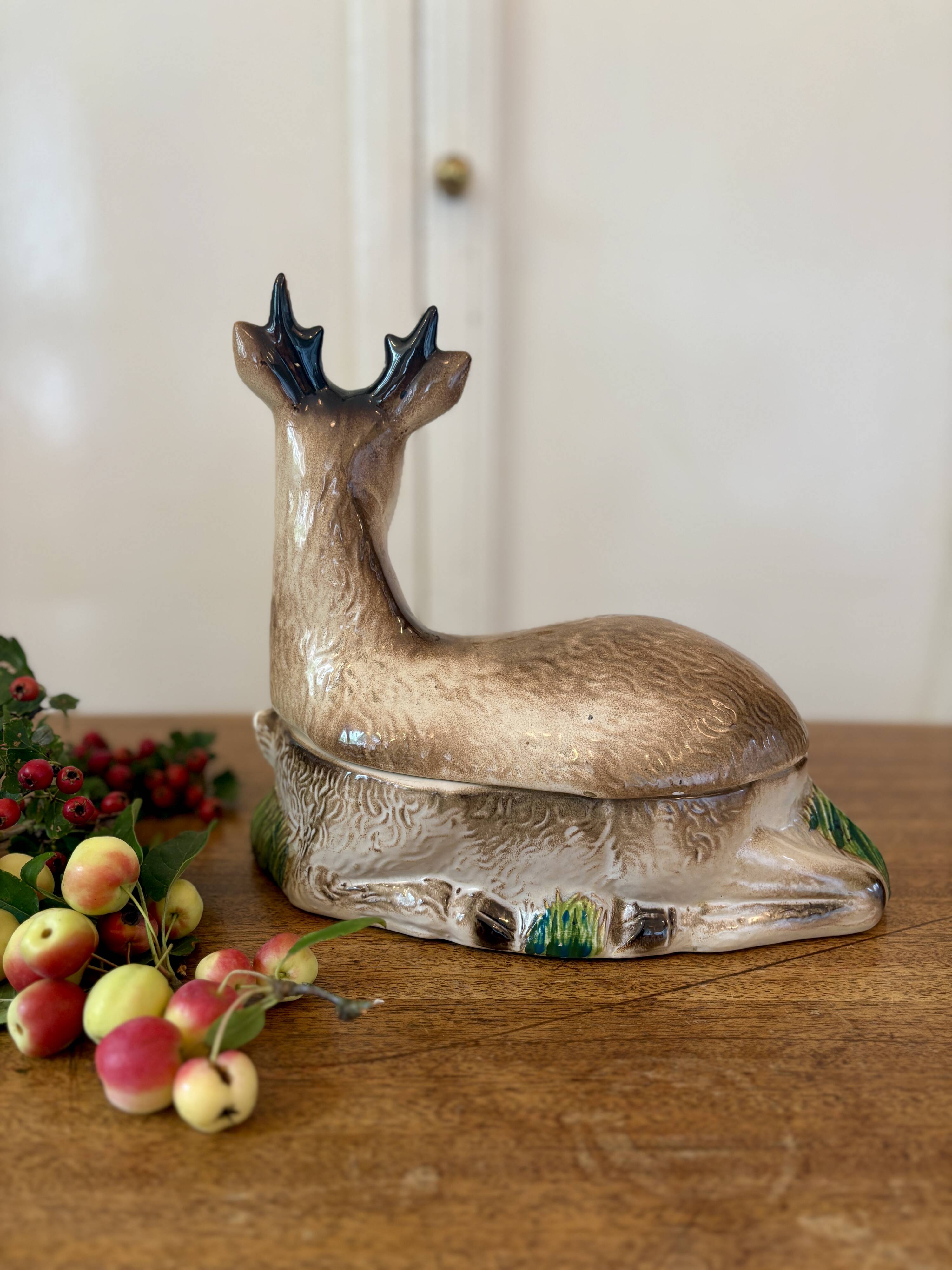 Antique Caugant ceramic terrine in the shape of a doe