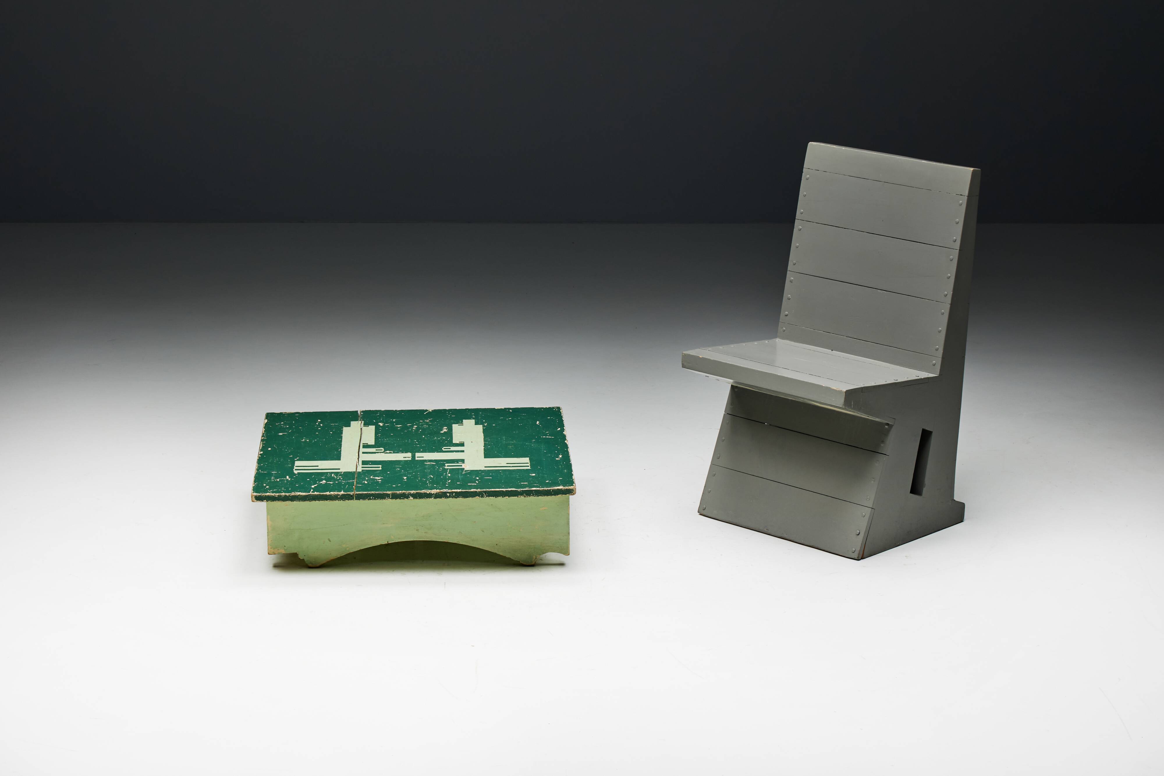 Green Art Populaire Side Table, France, 19th Century