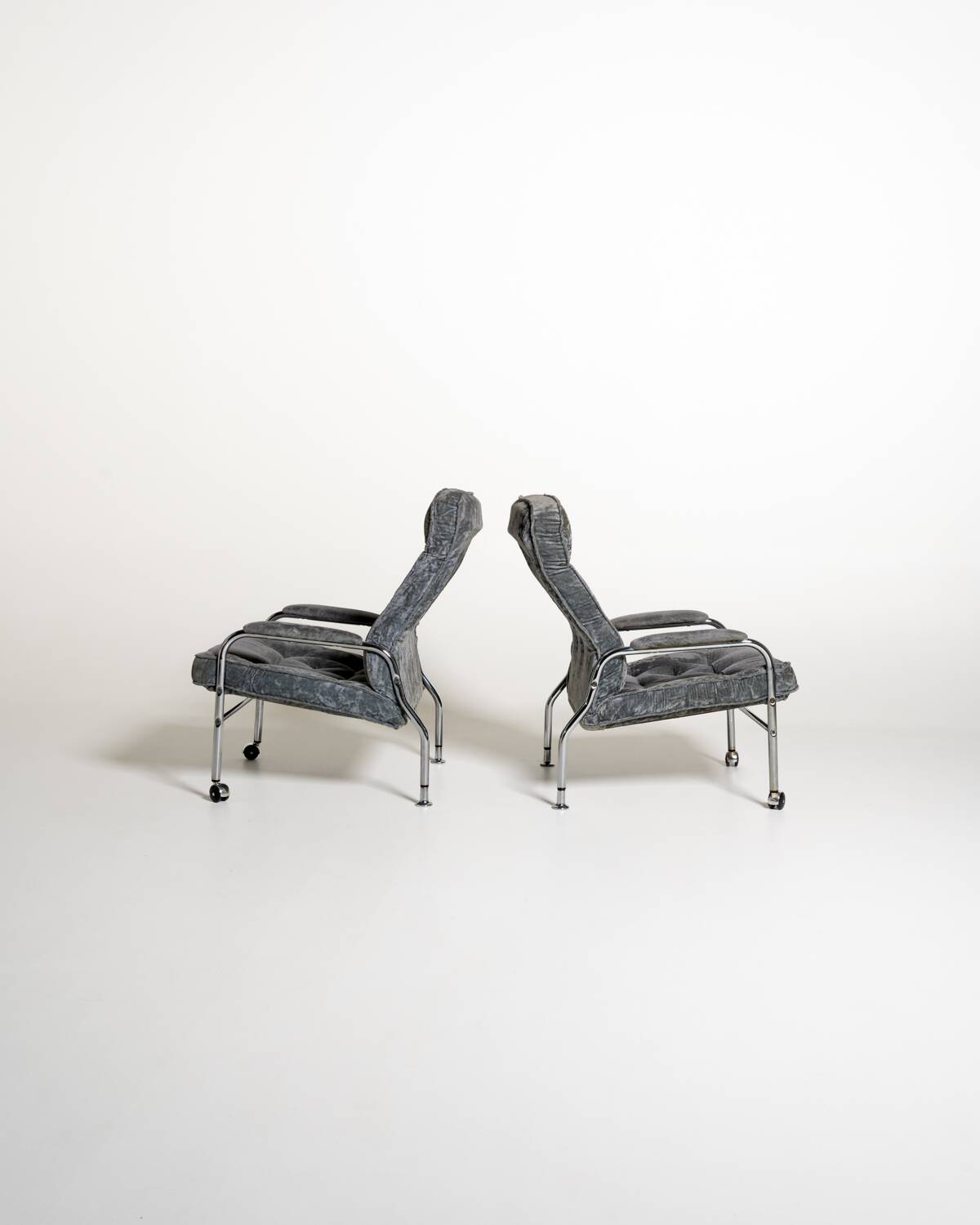 Scandinavian armchairs in velvet and steel, 1970s