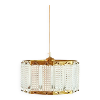 Mid-Century Scandinavian Glass & Brass Ceiling Light by Wiktor Berndt for Flygsfors, Sweden, 1960s