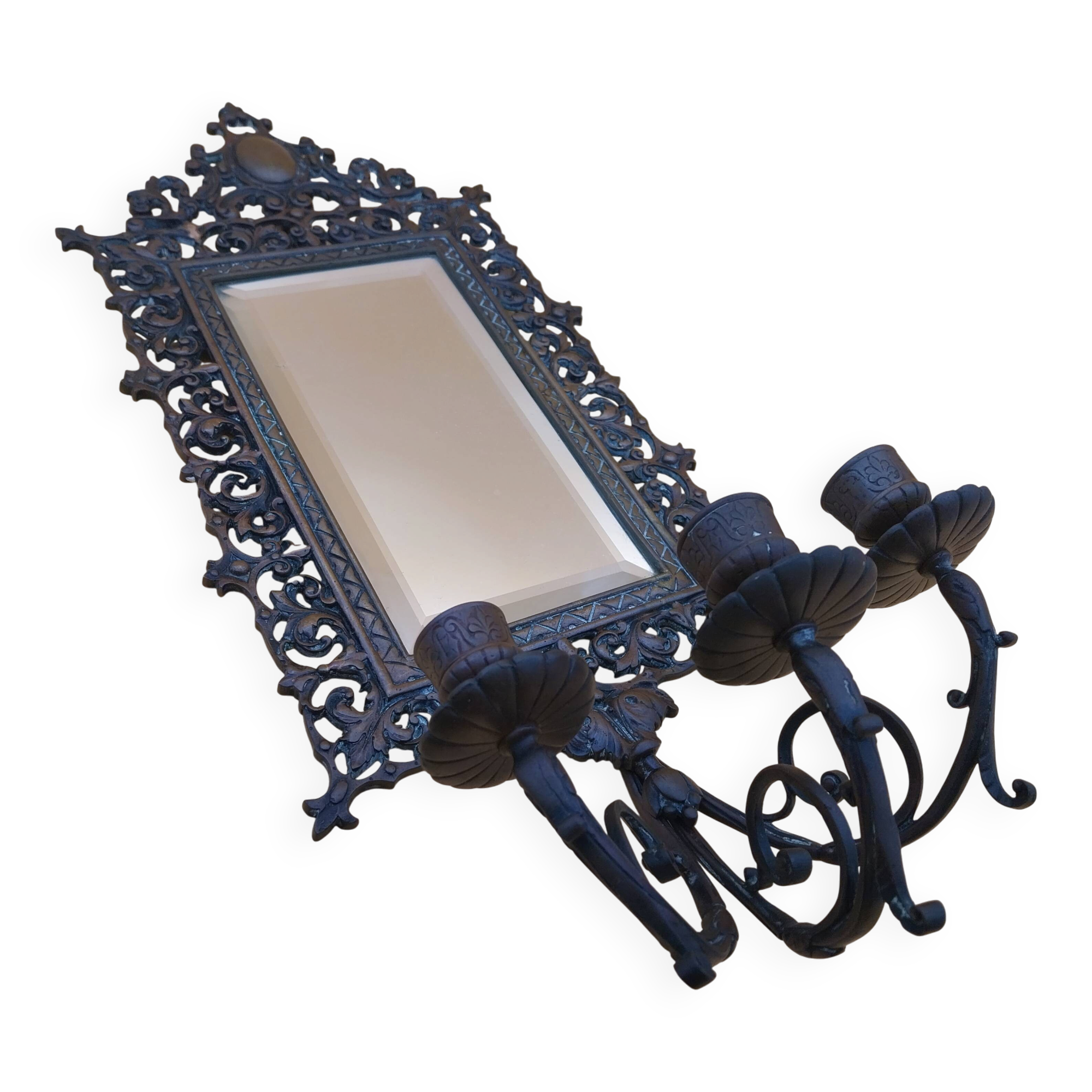 Wall lamp mirror candle holders in gilded bronze.