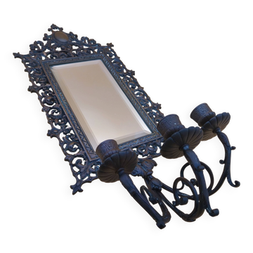 Applique miroir bougeoirs bronze doré